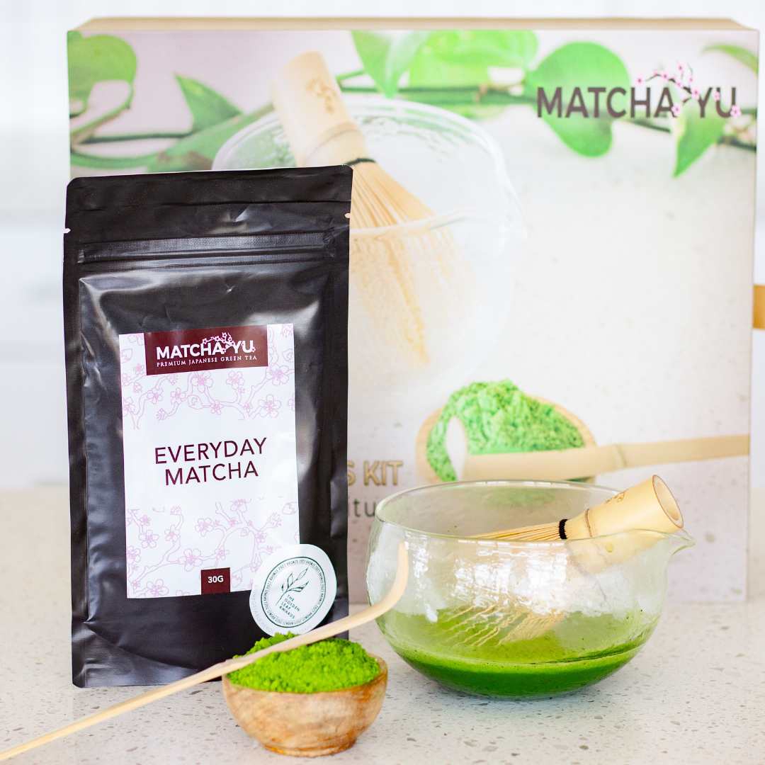 Matcha Essentials Kit with Matcha in Bowl